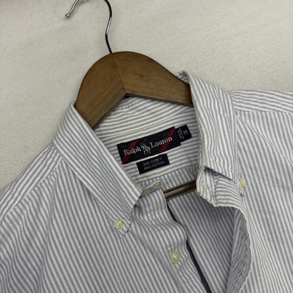 Ralph Lauren Button Down Shirt Mens Medium Blue White Big Oxford OCBD Thick Ivy
